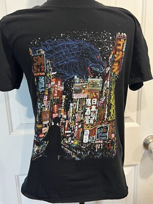 Threadless Kaiju City Godzilla Anime Artist Graphic Black Japanese T-shirt Small-image