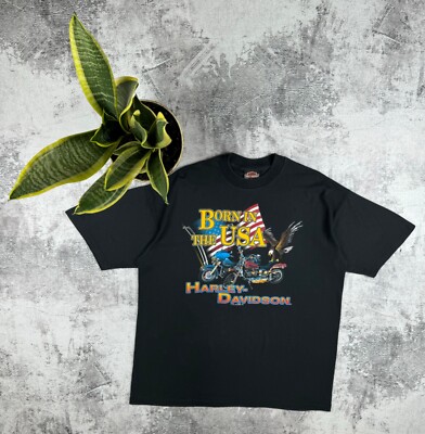 1991 Harley Davidson Holoubek Born in the USA Motocycle Eagle Print 90S T Shirt-image