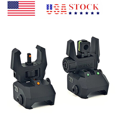 Foldable Iron Sights Flip-up Front and Rear Sight Fiber Optics Dual Aiming Mode-image