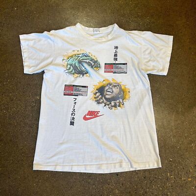 Vintage 1992 Nike Charles Barkley Vs. Godzilla World Tour NBA T Shirt Mens XL/L-image