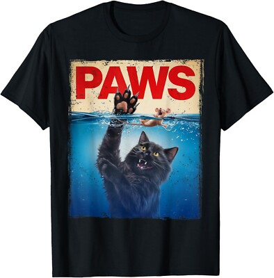 Paws Parody Black Cat Chasing a Cute Scared Mouse Top Kitten T-Shirt-image