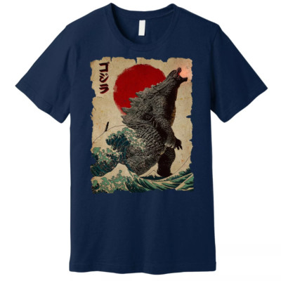 Vintage Japanese Godzilla Great Wave Poster T-Shirt For Men-image