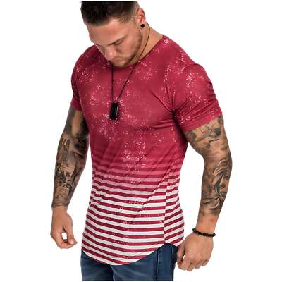 Men's Casual 3D Gradient Floral Print Short Sleeve T-Shirt Cotton Slim Fit Round-image