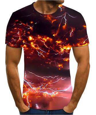 Men's Loose Fit 3D Lightning Graphic Short Sleeve T-shirt - Casual Thin Fabric A-image