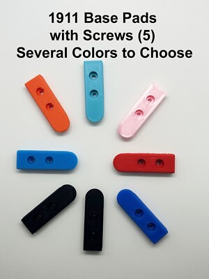 Five (5) 3D Printed 1911 Magazine Bumpers Basepads (& screws), assorted colors-image