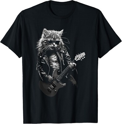 Rock & Roll Music Concert Festival Cat Rock Guitar T-Shirt-image