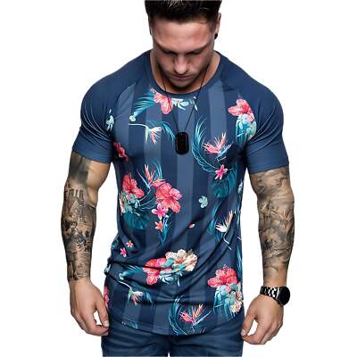 Casual Sporty Round Collar Short Sleeve Polyester Fiber T-Shirt for Men, Soft Li-image