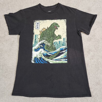 Godzilla Movie Shirt Mens Black Graphic Tee Japan Sea City Lizard Monster Medium-image