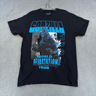 Godzilla Shirt Mens Adult Medium Black Double Sided Graphic Comic Movie Tour-image