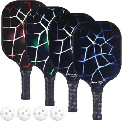 Pickleball Paddles 4 Pack - Light Graphite Premium Rackets Fiber Face & Polymer-image