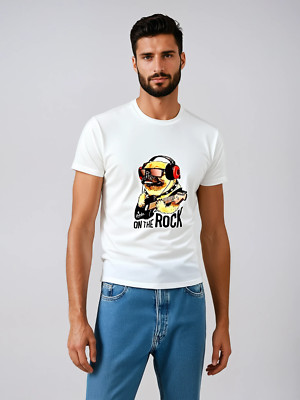 White Cotton Round neck T-Shirt For Man,Music ,Rock ,French Bulldog, gift packed-image