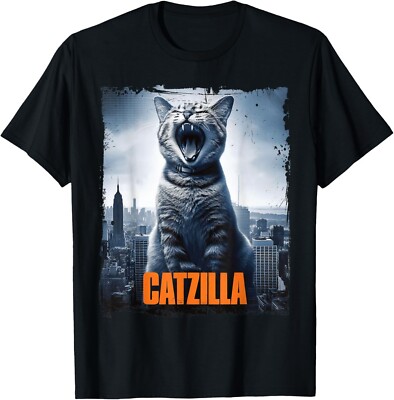 Catzilla Roaring Over City Skyline Cat Monster Kitten Kitty T-Shirt-image