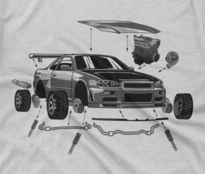 Nissan Godzilla Nismo GT-R  R34 Parts T-Shirt JDM on Ring Spun Cotton Tee-image