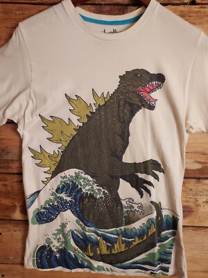 Rare Godzilla Tshirt Michael Buxton Threadless Mens Medium Off-white Ivory-image