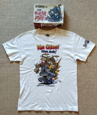 The Real McCoy's TOHO EIGA Ed Roth T-Shirt MONSTER ROD GODZILLA Size L Used-image