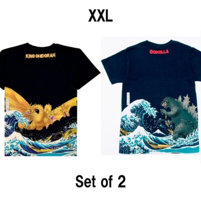 King Ghidorah and Godzilla T-shirt 2 pieces XXL size Evolutions , Ukiyoe-image