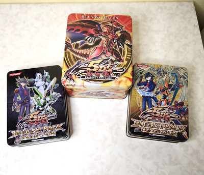 Yu-Gi-Oh 5D's Collectible Tins Red Nova Dragon, 2 Duelist Pack Collection Lot F8-image