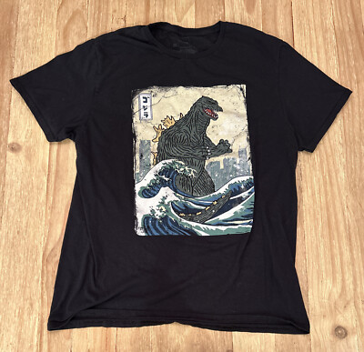 GODZILLA Great Wave Kanagawa T-Shirt LARGE Black-image