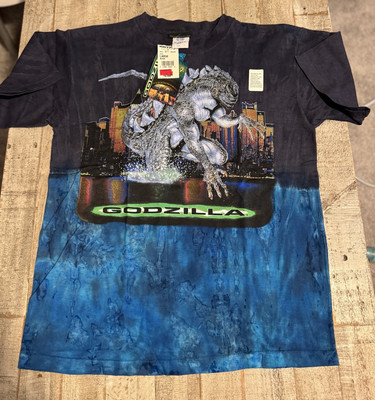 Vintage 90s GODZILLA Tie Dye Movie Promo Tshirt Rare XL 1998-image