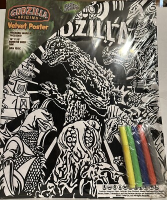 Godzilla Velvet Poster with Color Markers Measures 16x20 Rare Item-image