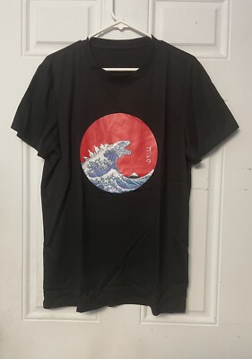 Black (Size L) Godzilla Kanagawa Wave T-Shirt-image