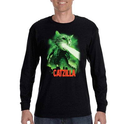 XtraFly Apparel Men's Catzilla Cat Pet Monster Godzilla Long Sleeve T-Shirt-image
