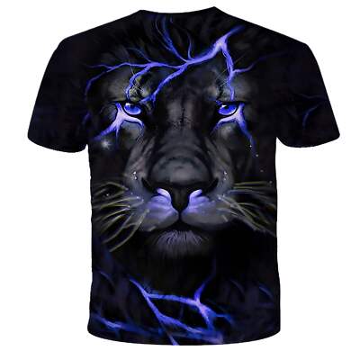 3D Printed Cartoon Lion Short Sleeve T-Shirt for Men and Women, Loose Fit Casual-image