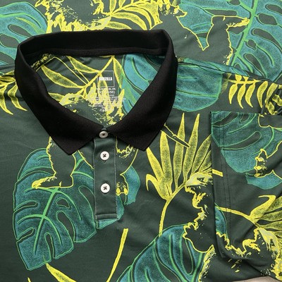 Godzilla Polo Shirt All Over Print Floral Green Short Sleeve Men 3XL-image