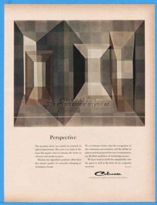 1963 Celanese Chemical Fibers Plastics Polymer PERSPECTIVE Abstract Art Ad-image