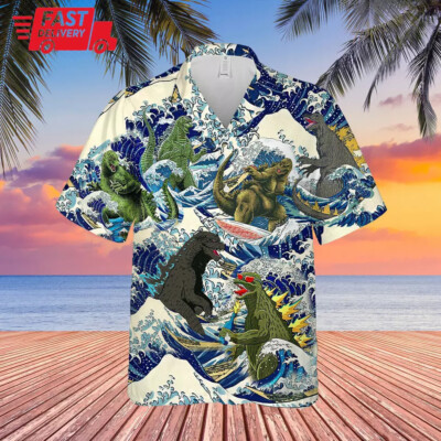 Godzilla Surfing Unisex Hawaiian Shirt 3D Vintage Beach Shirt Best Price NEW_tyr-image