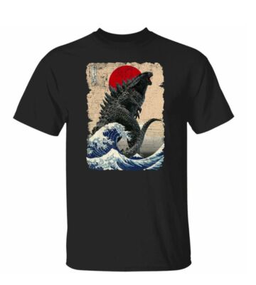 Godzilla and the Wave Men T-Shirt Funny For Men Tee, Gift Trend, Men Crewneck-image