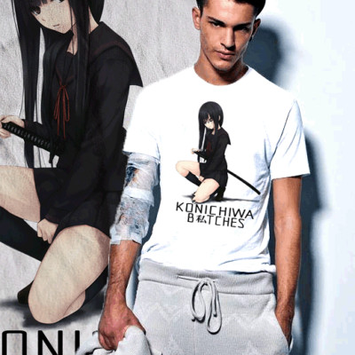 Anime T-Shirt Samurai sword Konichiwa greeting japanese martial arts samurai tee-image