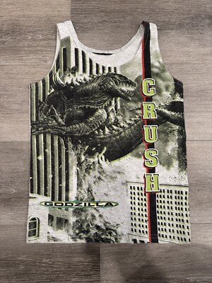 Vintage 90s Godzilla Movie Promo Crush T Shirt Youth Kids All Over Size Small-image