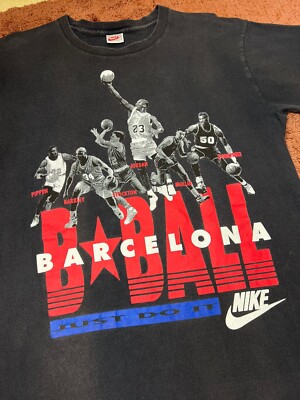 1996 Nike Barcelona Dream Team Olympics Jordan Barkley Pippen Black T L Vtg NBA-image