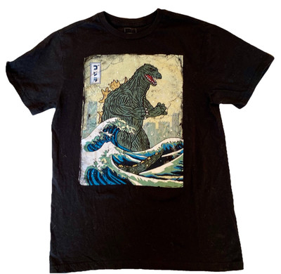 Godzilla Movie Great Waves T Shirt Mens Small Monster Toho Black-image
