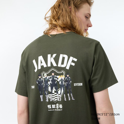 Large Kaiju No.8 Uniqlo Green Short Sleeve Graphic T-shirt FREE SHIP W/Pocket-image