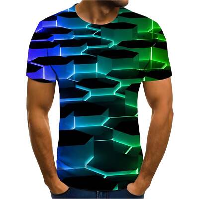 3D Digital Printed Loose Fit Short Sleeve T-shirt for Men in TXU 1512 Bird Eye C-image