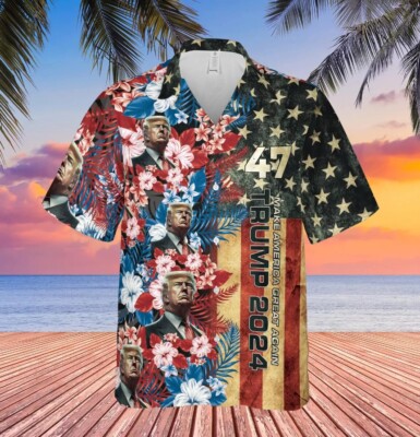 HOT~!!! Trump 2024 Make America Great Again Flowers Tropical Hawaiian Shirt-image