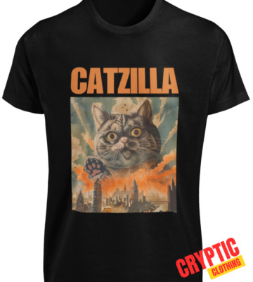 Catzilla T SHIRT S-3XL Funny Cat Lover Japanese Kitten Godzilla Movie Joke TEE-image