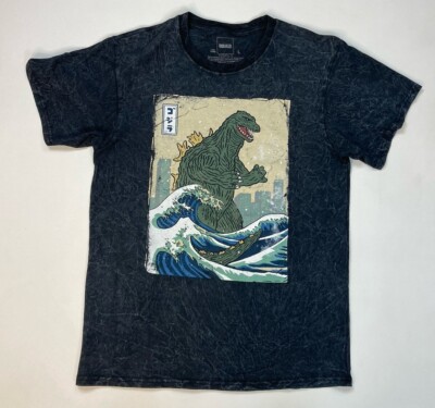 Godzilla Graphic T-shirt Men Medium Black Acid Wash Short Sleeve-image