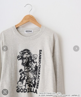 Godzilla x Sanrio Characters Long Sleeve T-Shirt Oatmeal Unisex JP LTD Original-image