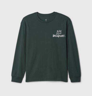 New Jean-Michel Basquiat Crown  Kids Size XL (12) Street Art Green L/S Tee-image