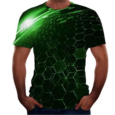3D Effect Digital Print Short Sleeve Round Neck T-shirt for Men in Multiple Size-image
