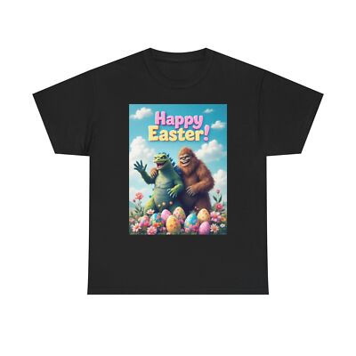 Godzilla and Bigfoot Easter T-Shirt Hilarious Graphic Tee for Celebrating Easter-image