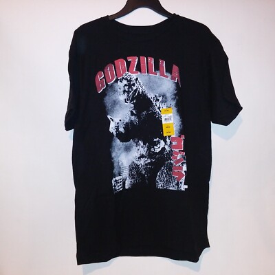 Godzilla T Shirt Mens Graphic Tee Large Black Red Short Sleeve Crew Neck New-image