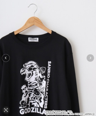 Godzilla x Sanrio Characters Long Sleeve T-Shirt Black Unisex JP LTD Original-image