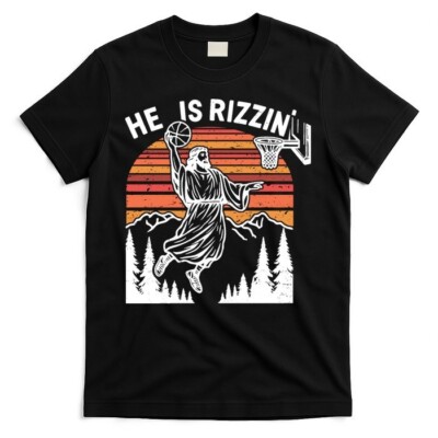 He Is Rizzin Easter Jesus Christian Basketball T-Shirt-image