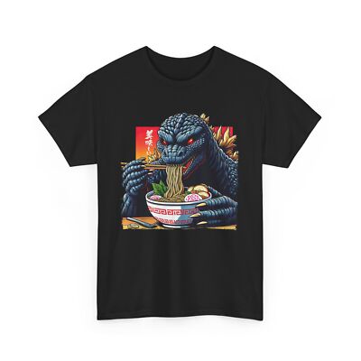 Godzilla Eating Ramen T-Shirt, Japanese Monster, Vintage Japanese Film T-Shirt-image