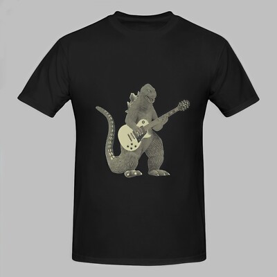 Godzilla Playing Guitar Shirt, Men's Kaiju Tshirt, Dinosaur Cool Tee, Lizard-image