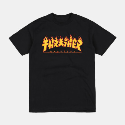 THRASHER MAGAZINE TEE godzilla black flame S/S T- SHIRT NEW-image